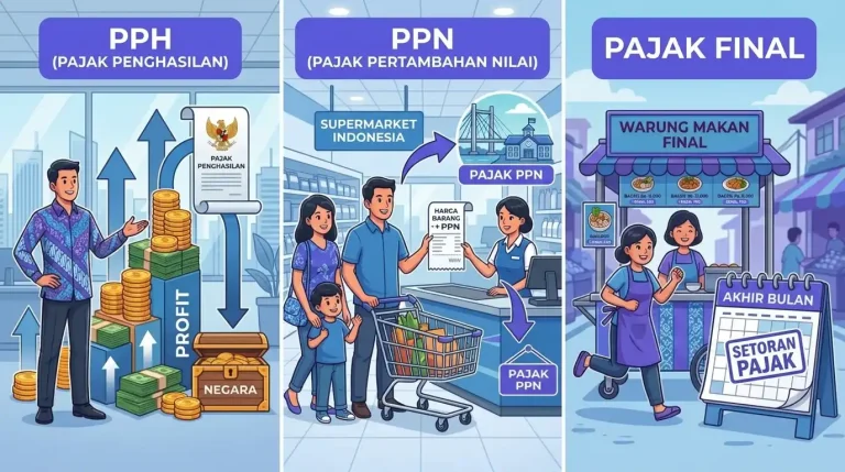 Ilustrasi PPh, PPN, dan Pajak Final Panduan Memahami Perbedaan Jenis Pajak Indonesia